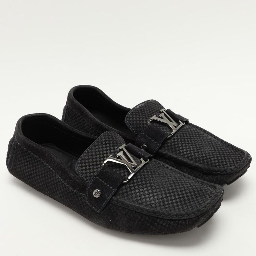 Louis Vuitton Black Damier Embossed Suede Monte Carlo Loafers Size 42.5 - Picture 4 of 7